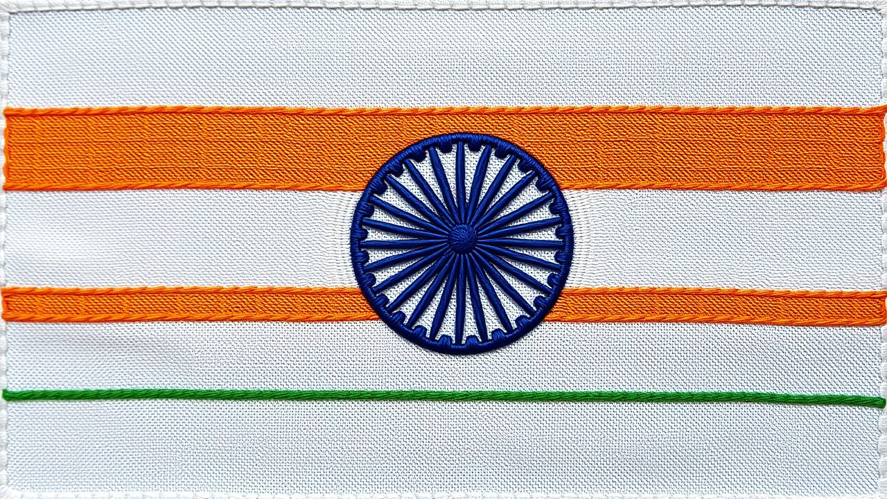 Flag of India 🇮🇳 in embroidered textile style