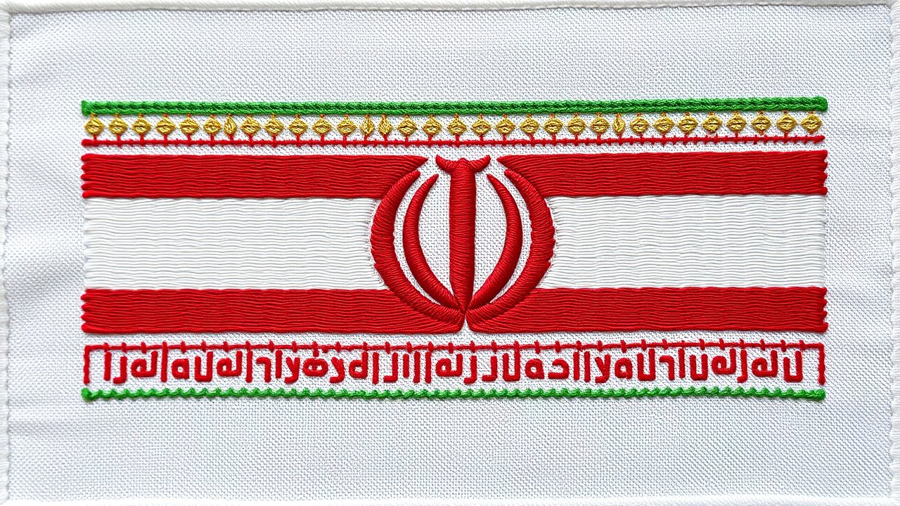 Flag of Iran 🇮🇷 in embroidered textile style