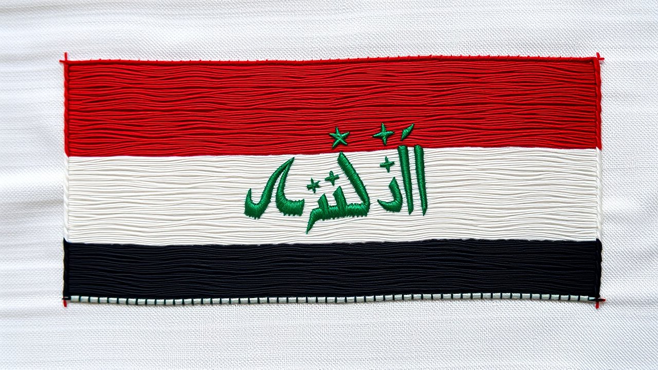 Flag of Iraq 🇮🇶 in embroidered textile style