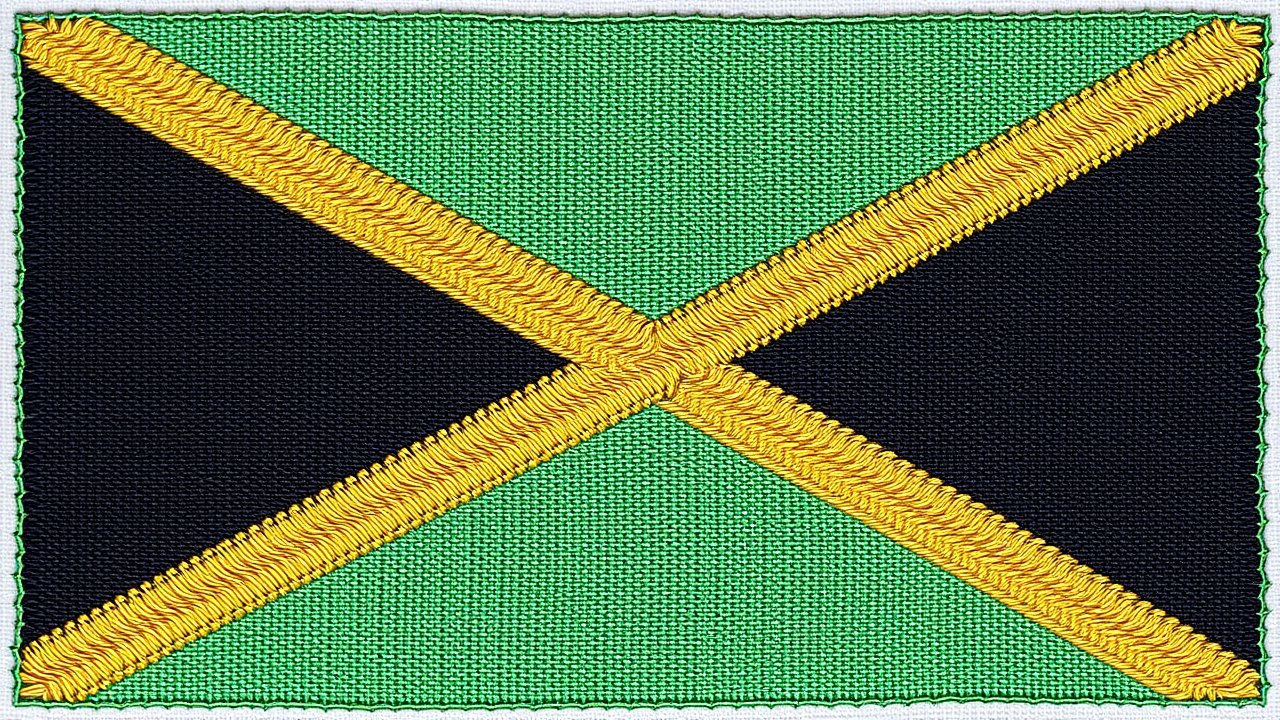 Flag of Jamaica 🇯🇲 in embroidered textile style