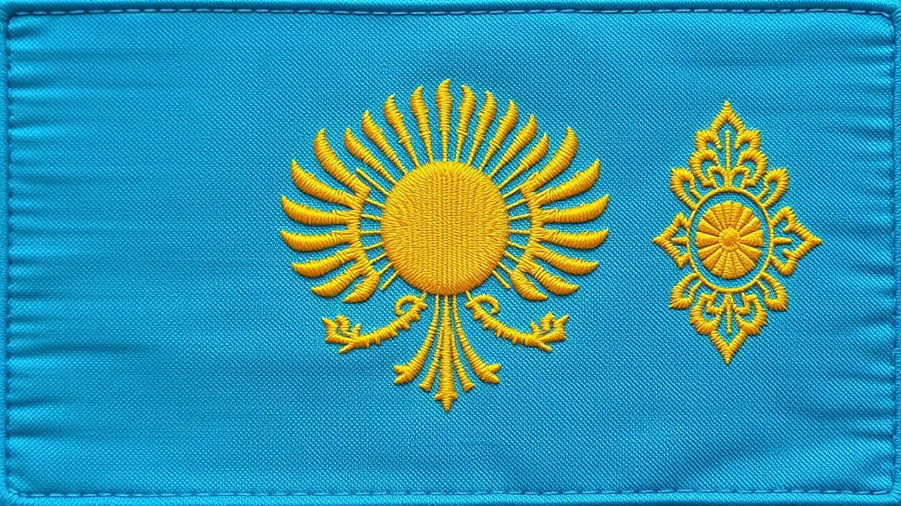 Flag of Kazakhstan 🇰🇿 in embroidered textile style