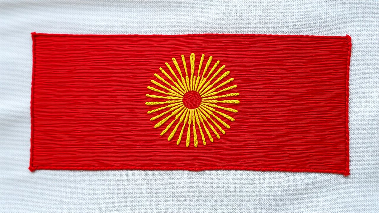 Flag of Kyrgyzstan 🇰🇬 in embroidered textile style