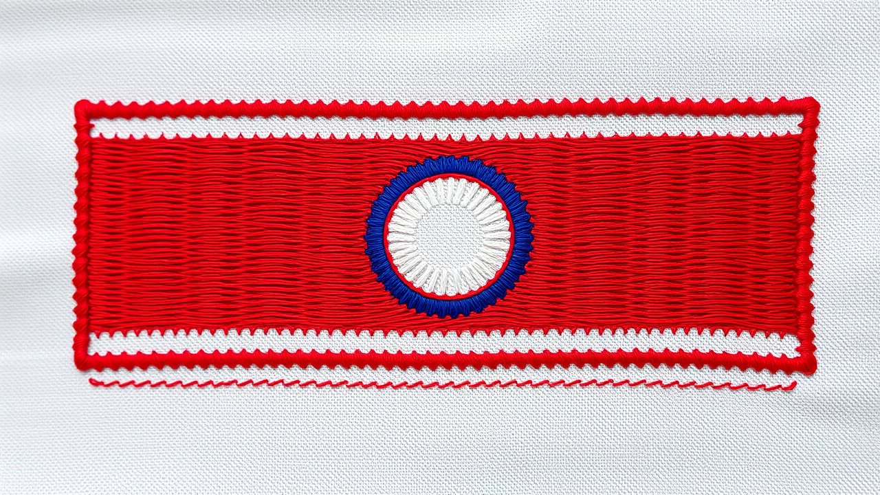 Flag of Laos 🇱🇦 in embroidered textile style
