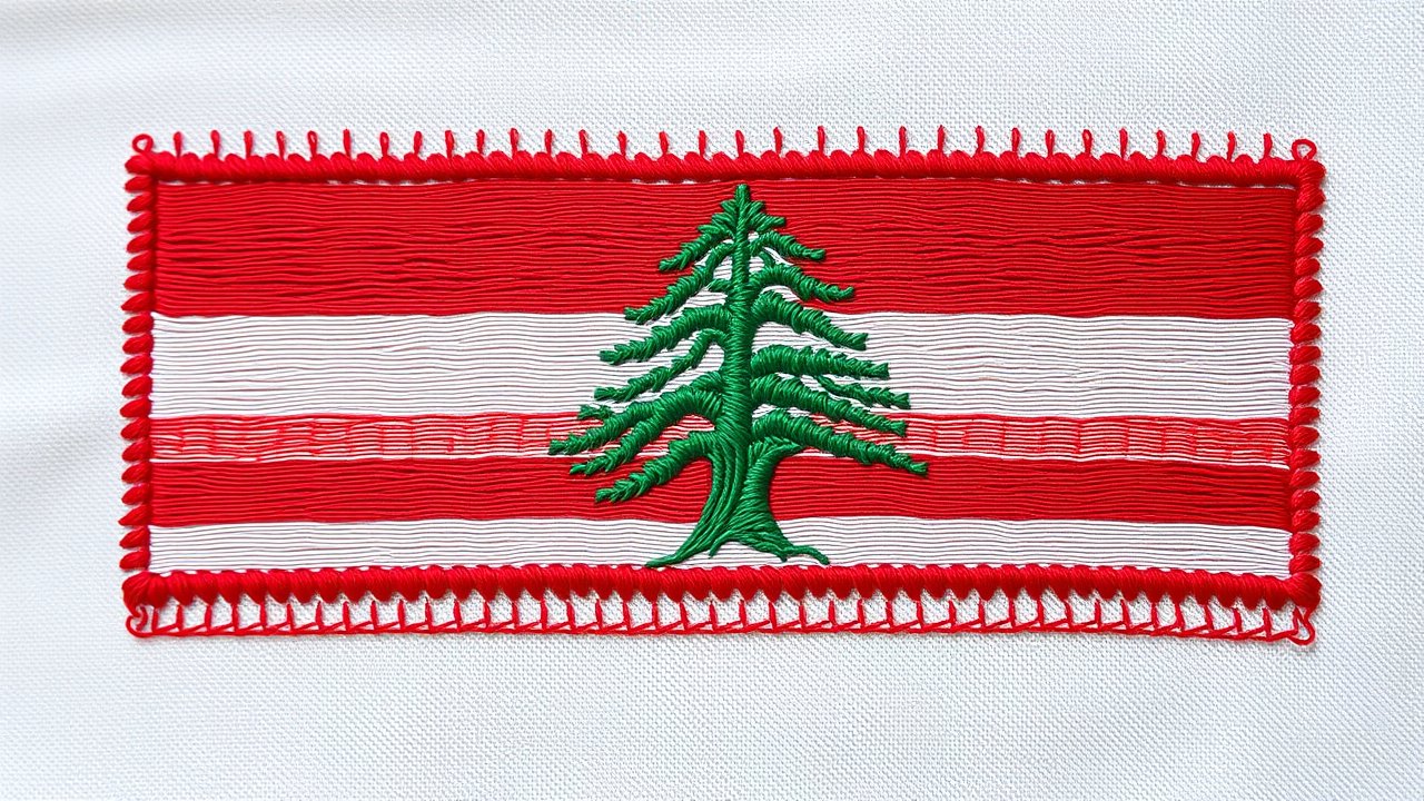 Flag of Lebanon 🇱🇧 in embroidered textile style