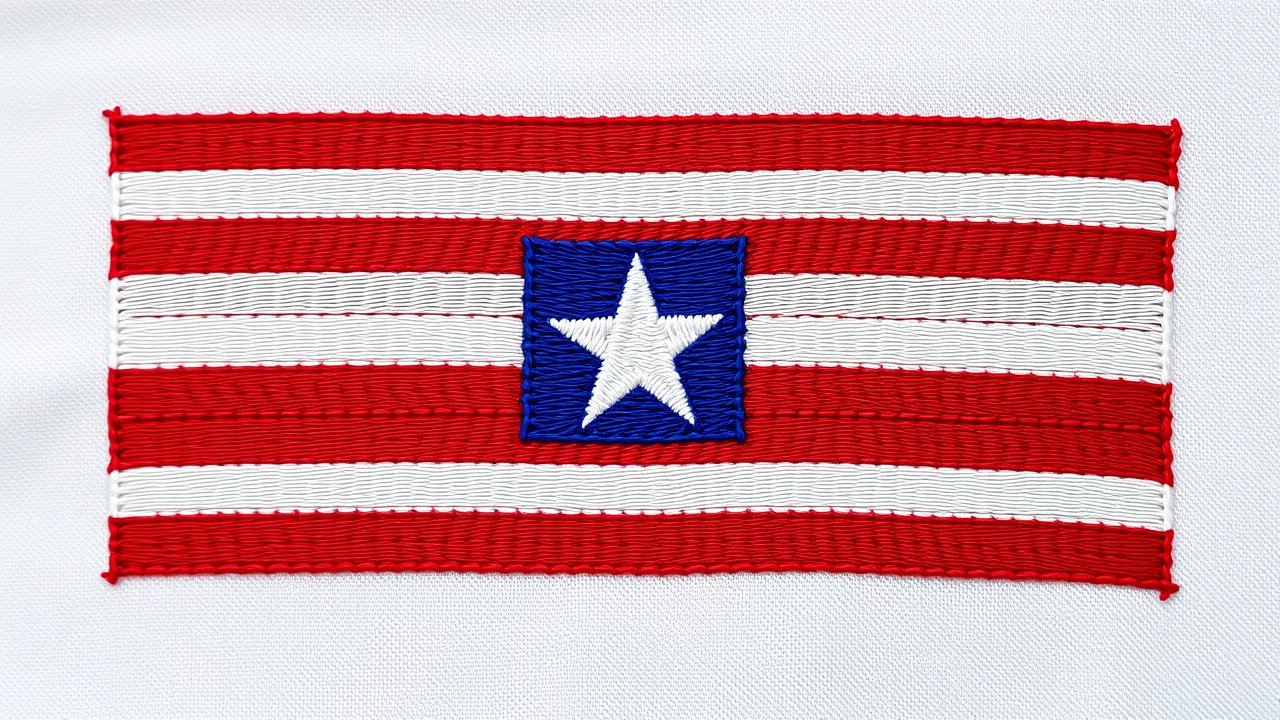 Flag of Liberia 🇱🇷 in embroidered textile style