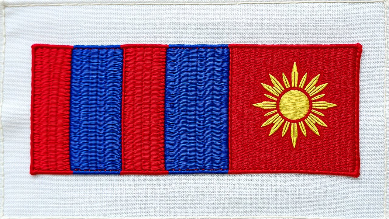 Flag of Mongolia 🇲🇳 in embroidered textile style
