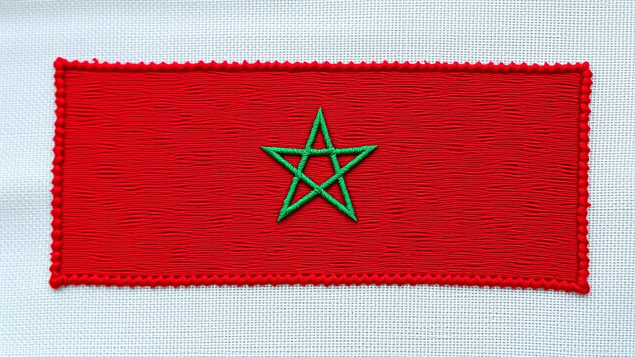 Flag of Morocco 🇲🇦 in embroidered textile style