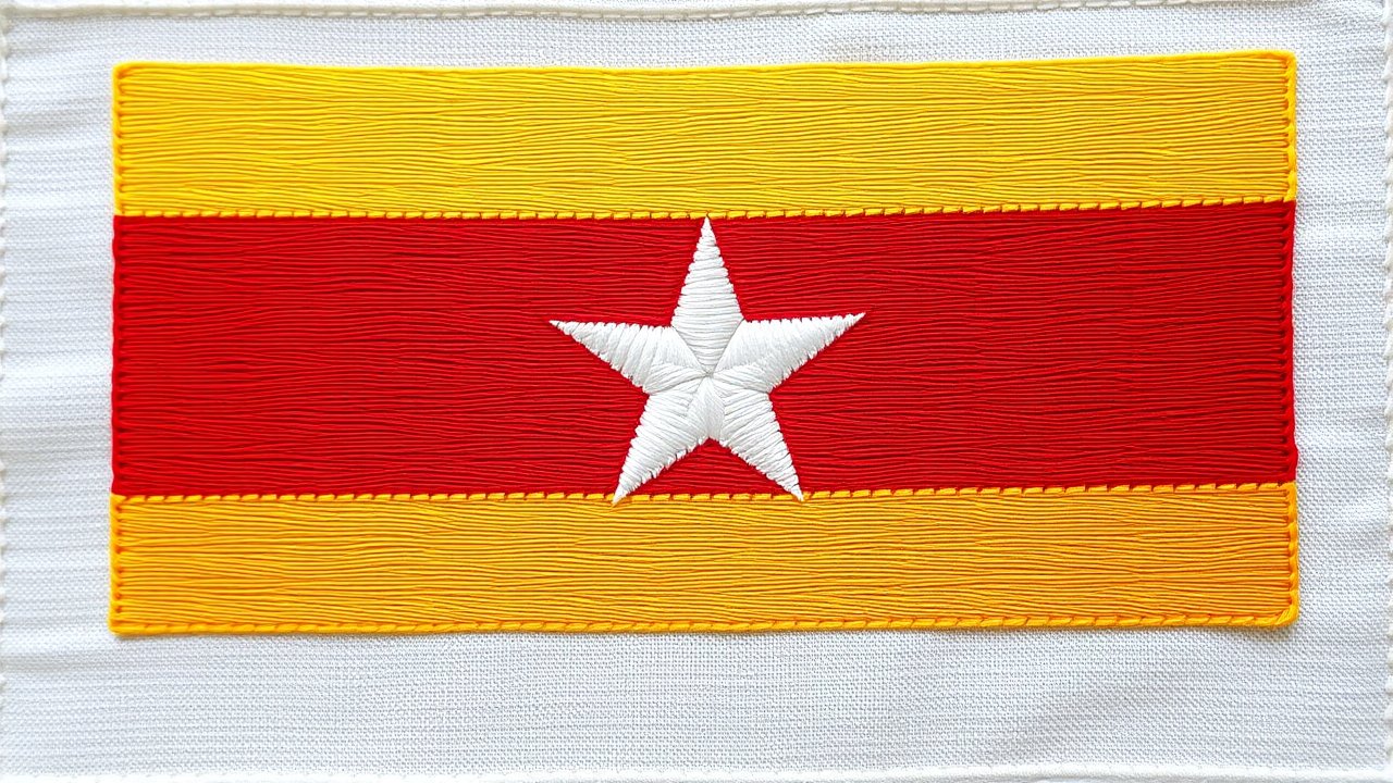 Flag of Myanmar (Burma) 🇲🇲 in embroidered textile style