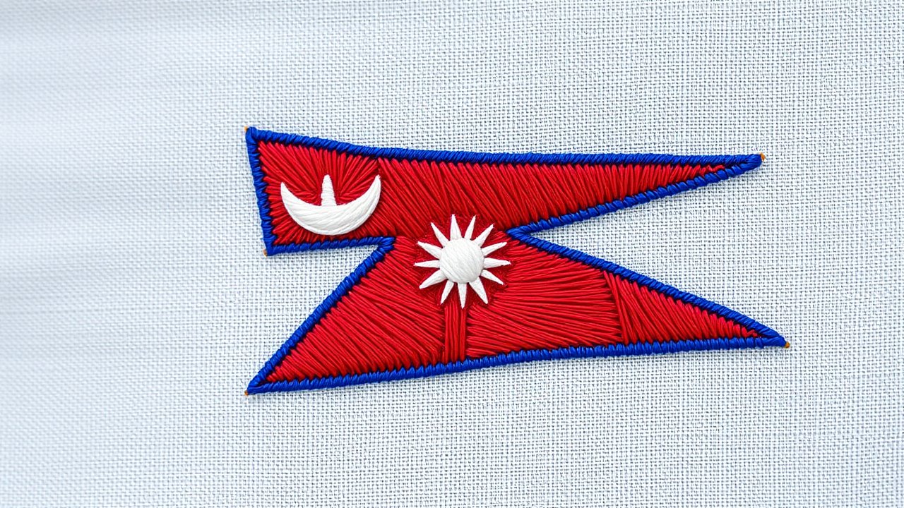 Flag of Nepal 🇳🇵 in embroidered textile style