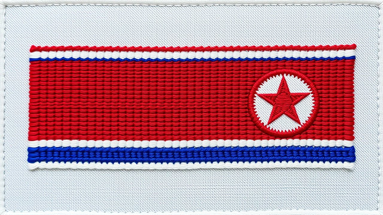Flag of North Korea 🇰🇵 in embroidered textile style