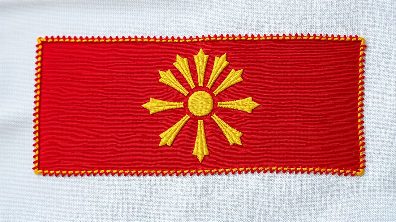 Flag of North Macedonia 🇲🇰 in embroidered textile style