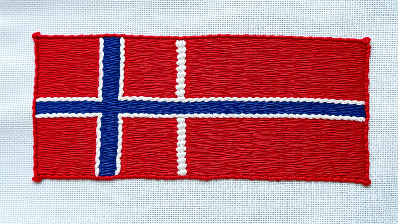 Flag of Norway 🇳🇴 in embroidered textile style