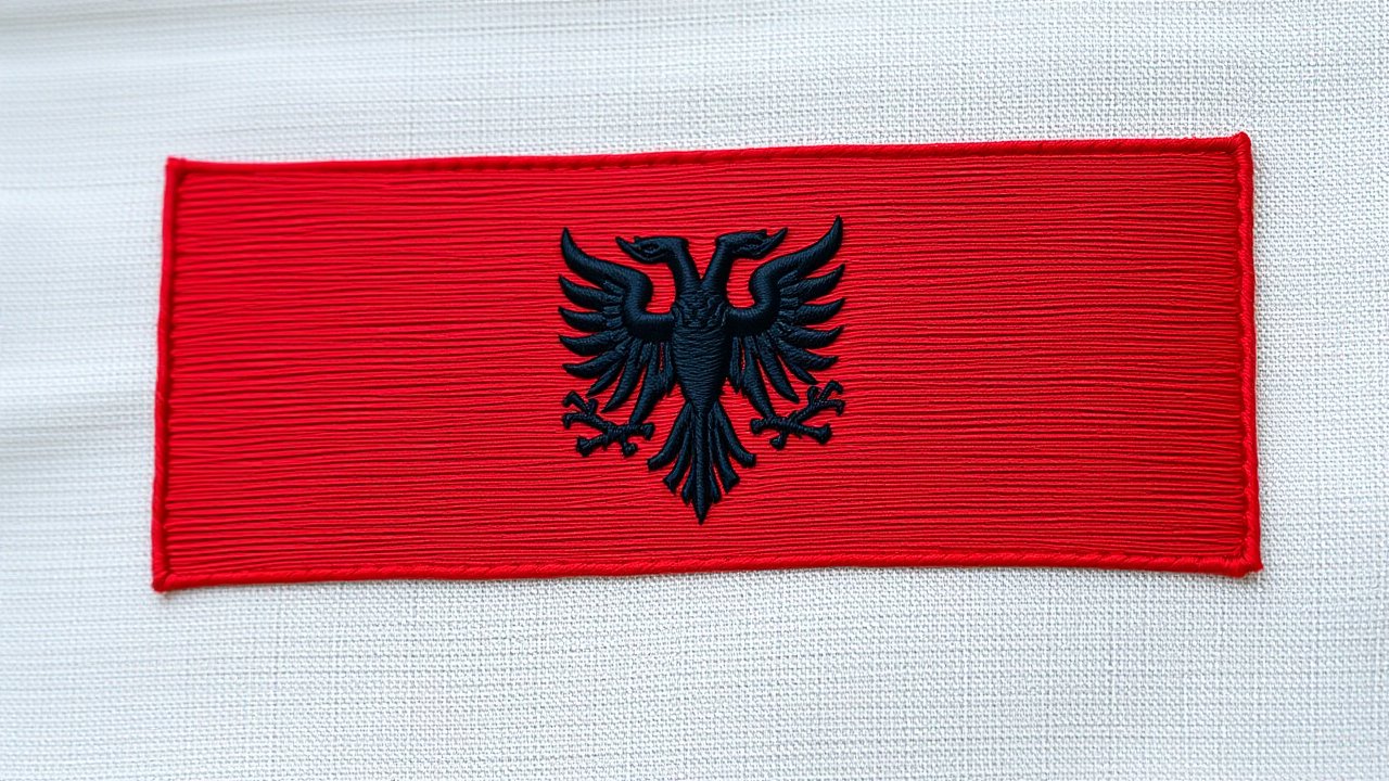 Flag of Albania 🇦🇱 in embroidered textile style