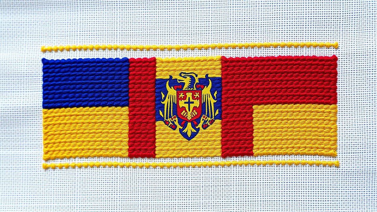 Flag of Romania 🇷🇴 in embroidered textile style