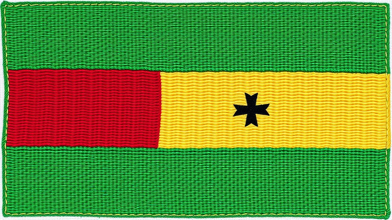 Flag of Sao Tome and Principe 🇸🇹 in embroidered textile style