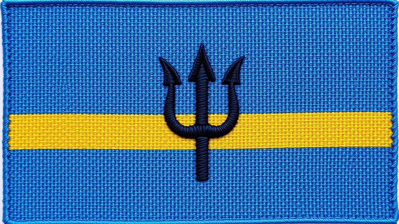 Flag of Barbados 🇧🇧 in embroidered textile style