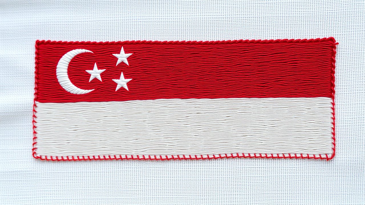 Flag of Singapore 🇸🇬 in embroidered textile style