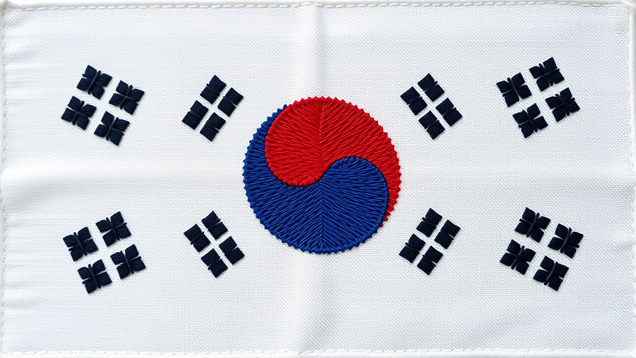 Flag of South Korea 🇰🇷 in embroidered textile style