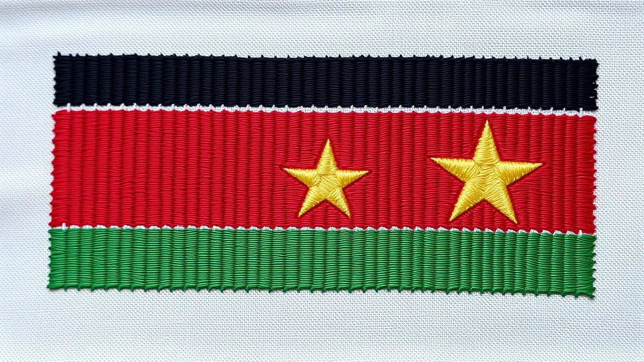 Flag of South Sudan 🇸🇸 in embroidered textile style