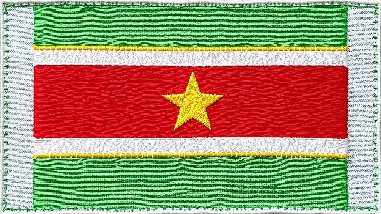 Flag of Suriname 🇸🇷 in embroidered textile style