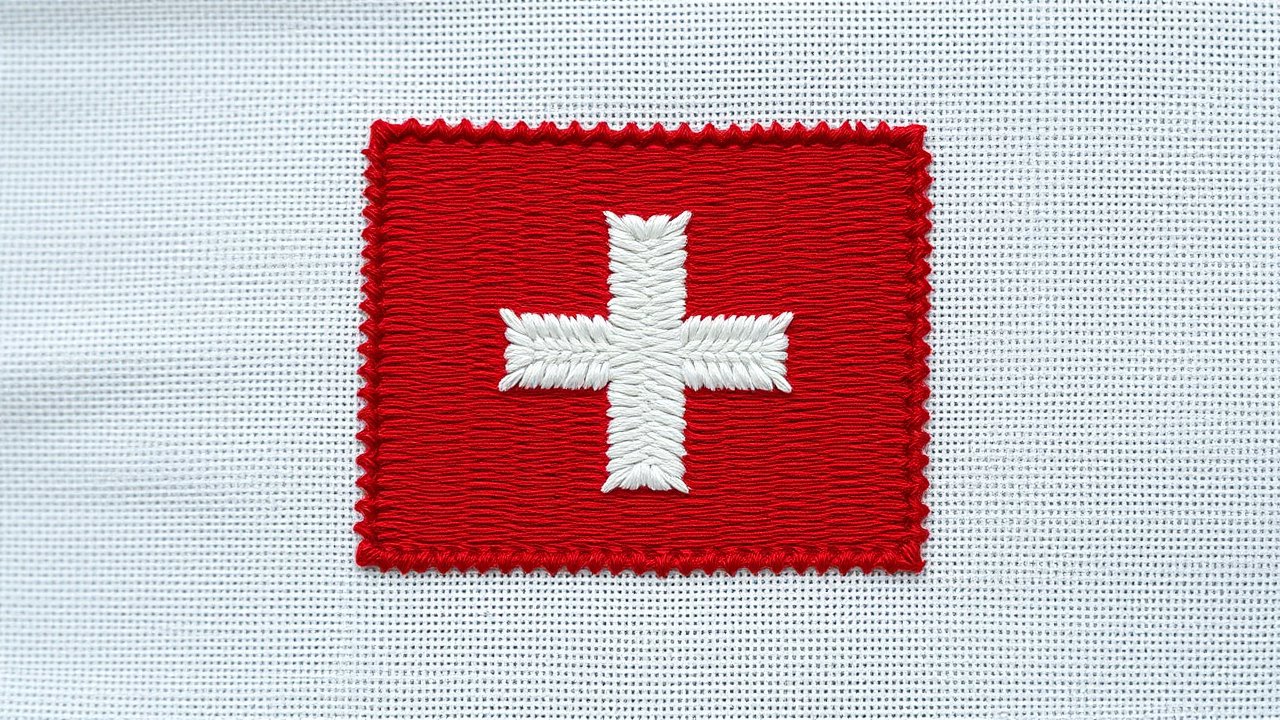 Flag of Switzerland 🇨🇭 in embroidered textile style