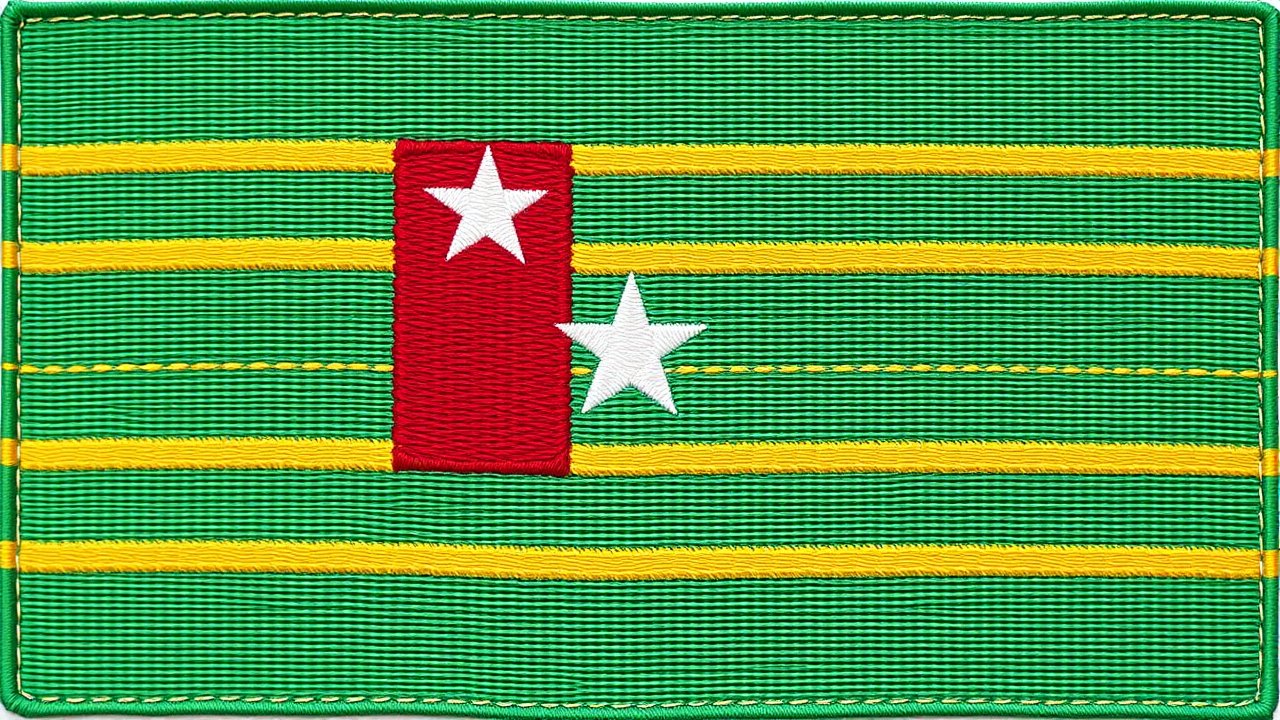 Flag of Togo 🇹🇬 in embroidered textile style