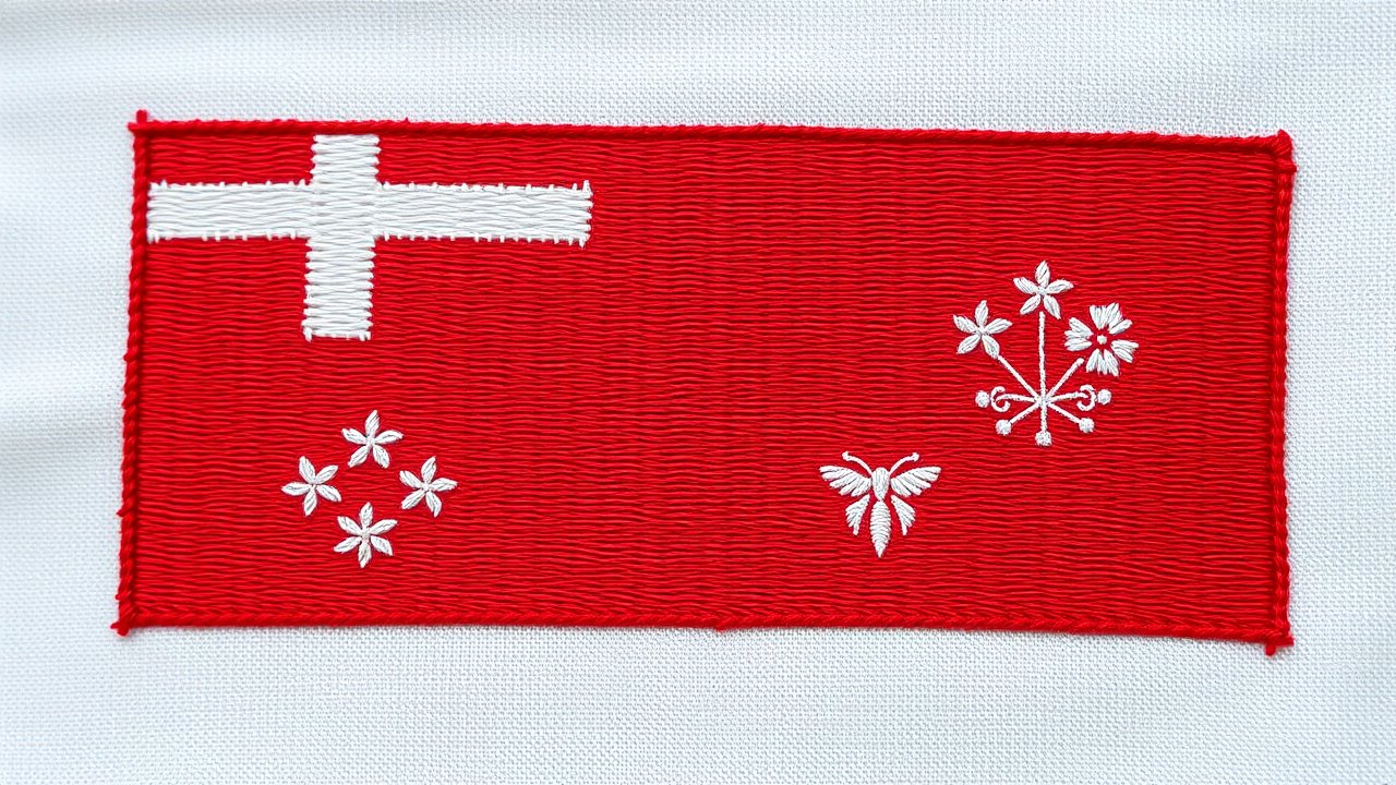 Flag of Tonga 🇹🇴 in embroidered textile style