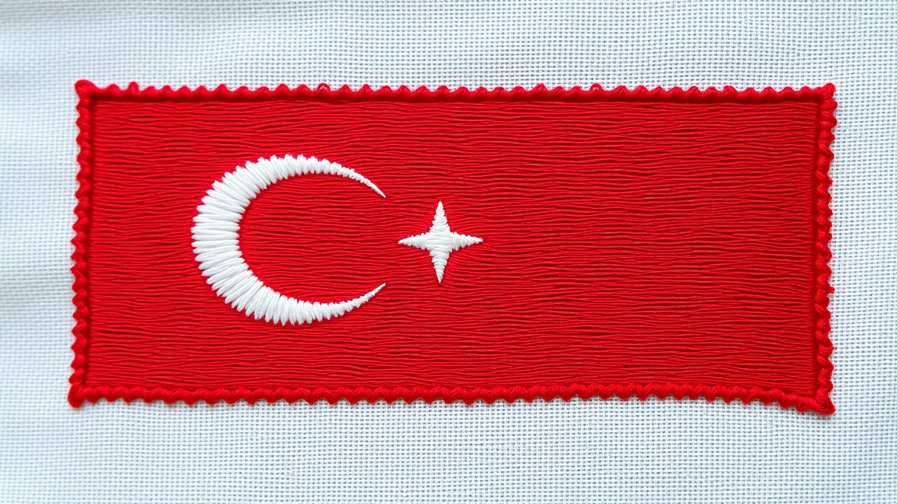 Flag of Turkey 🇹🇷 in embroidered textile style
