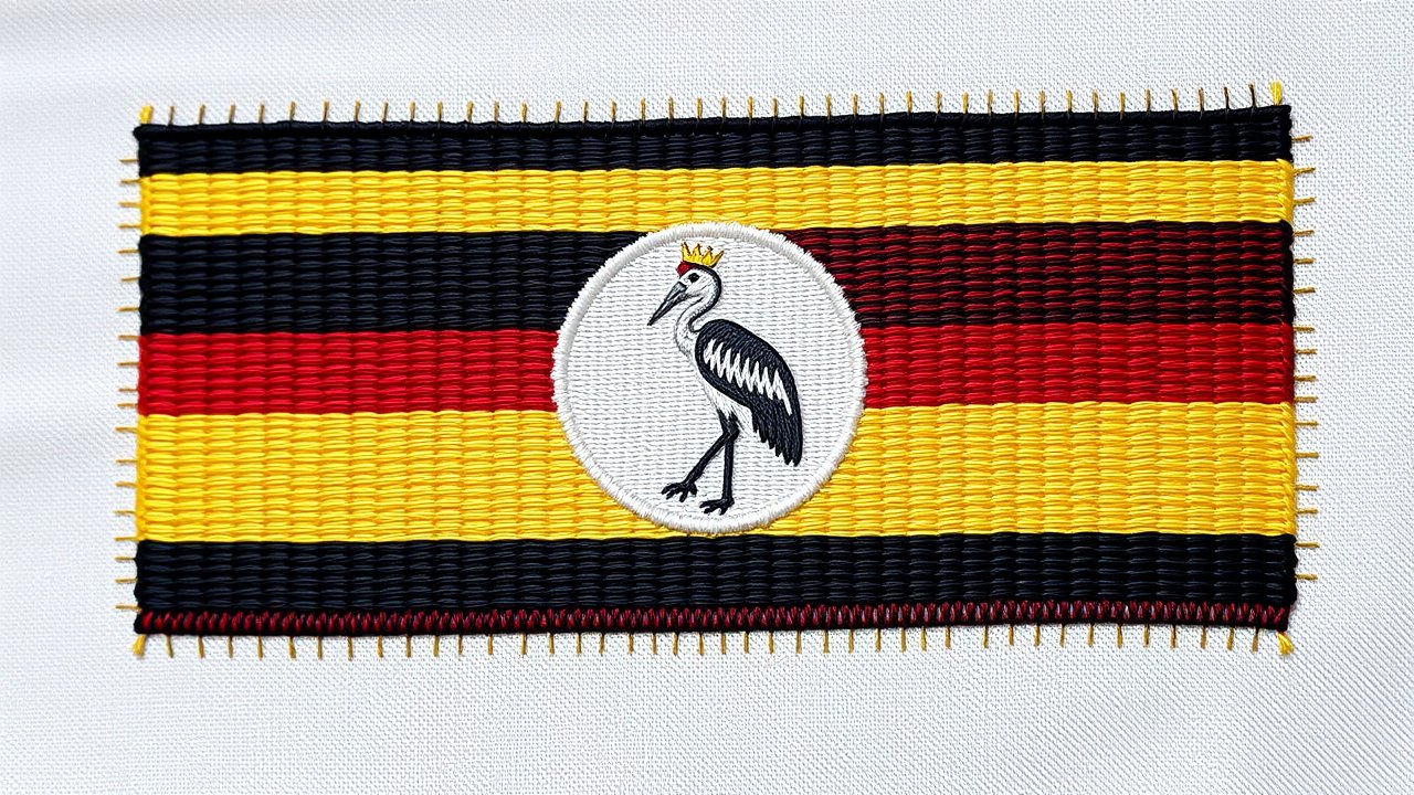 Flag of Uganda 🇺🇬 in embroidered textile style