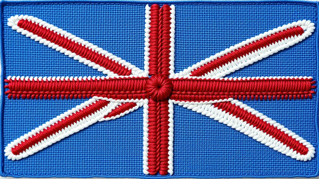 Flag of United Kingdom 🇬🇧 in embroidered textile style