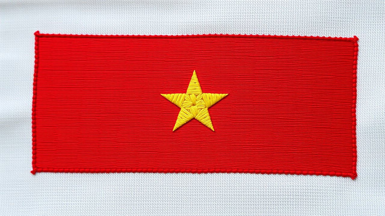 Flag of Vietnam 🇻🇳 in embroidered textile style