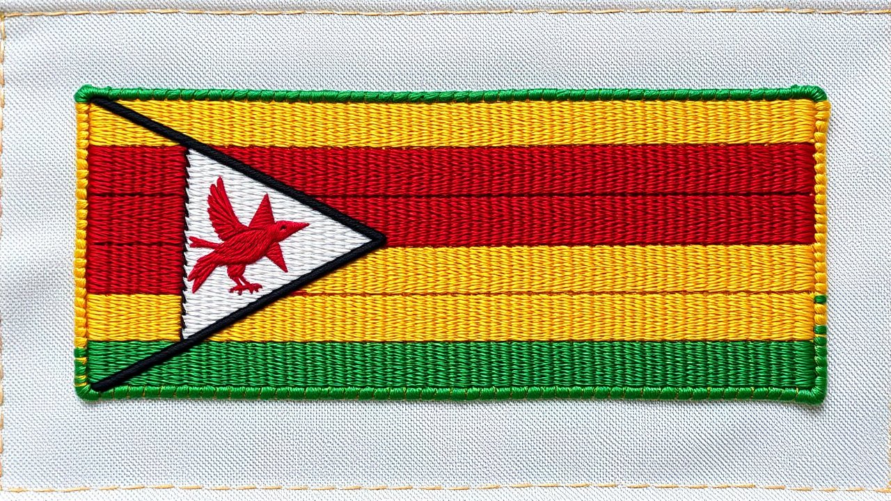 Flag of Zimbabwe 🇿🇼 in embroidered textile style