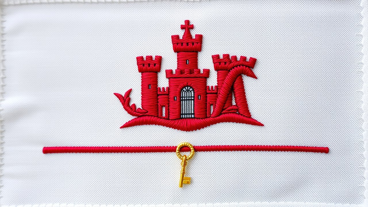 Flag of Gibraltar 🇬🇮 in embroidered textile style