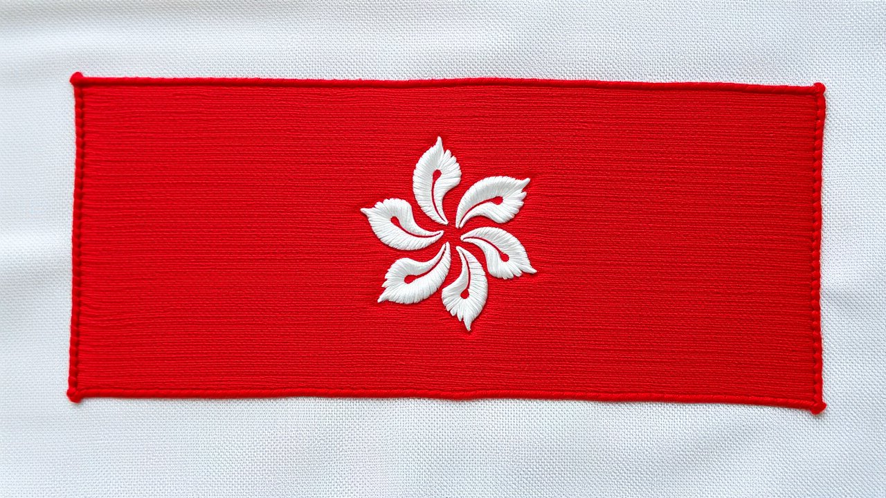 Flag of Hong Kong 🇭🇰 in embroidered textile style