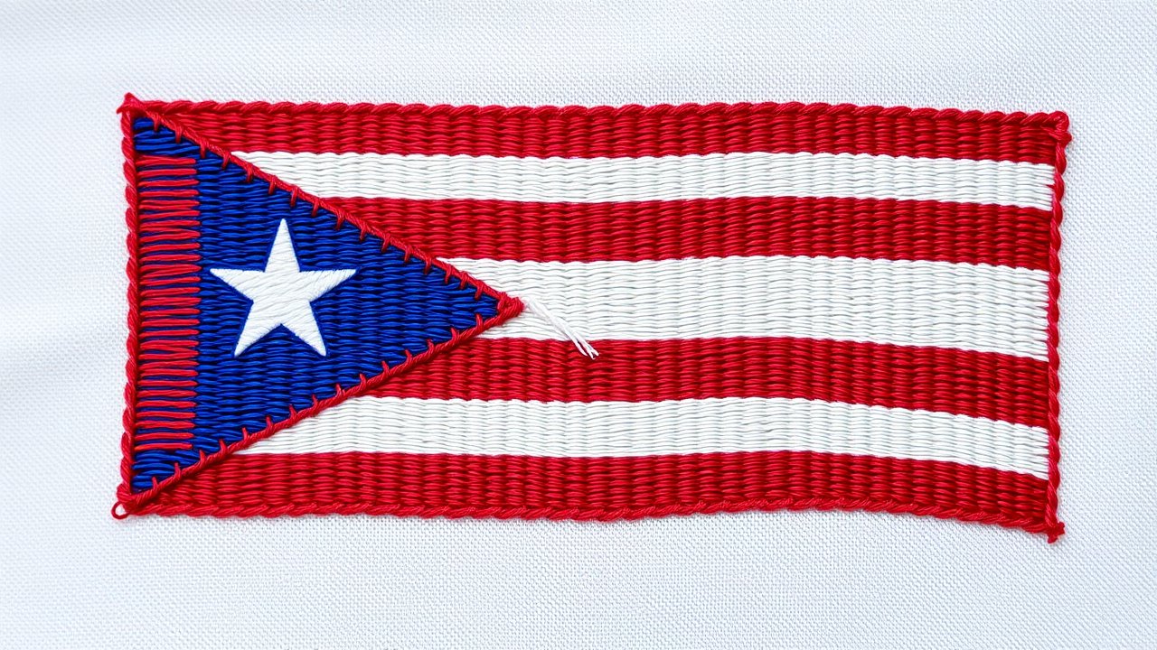 Flag of Puerto Rico 🇵🇷 in embroidered textile style
