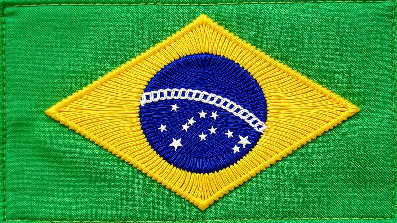 Flag of Brazil 🇧🇷 in embroidered textile style
