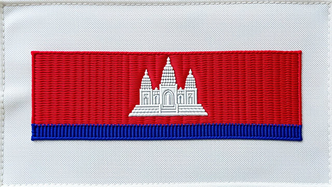 Flag of Cambodia 🇰🇠in embroidered textile style