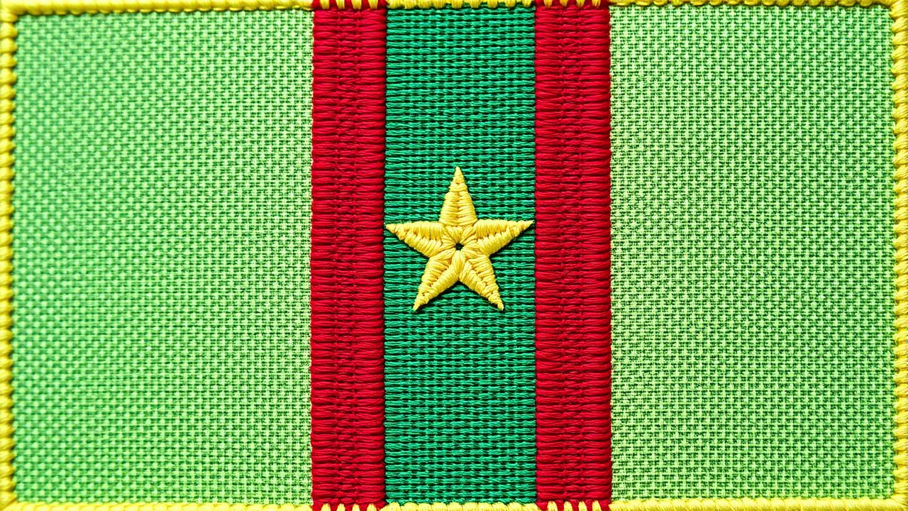 Flag of Cameroon 🇨🇲 in embroidered textile style