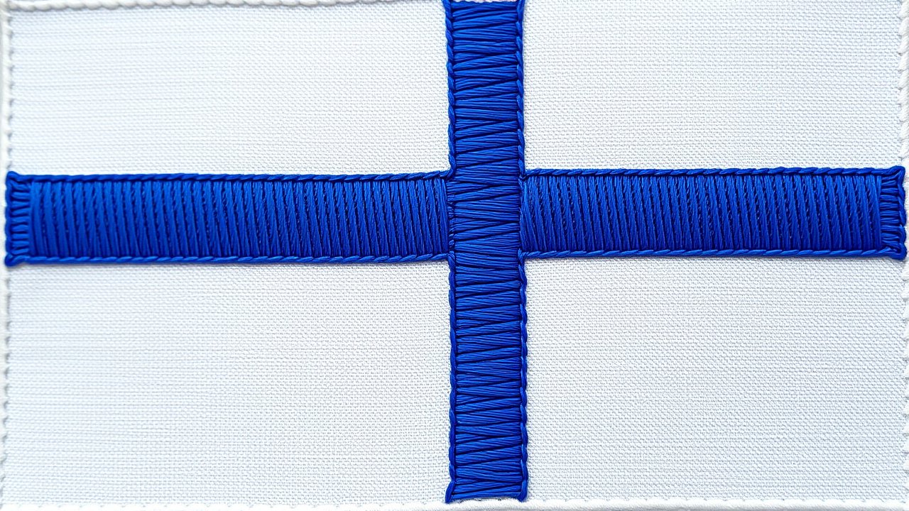 Flag of Finland 🇫🇮 in embroidered textile style