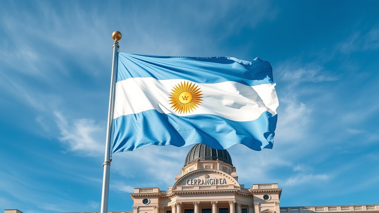 Flag of Argentina 🇦🇷 in flagpole in capital style