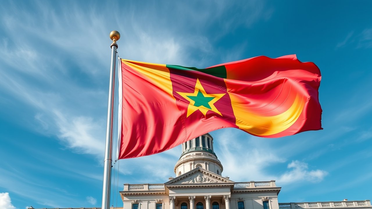 Flag of Grenada 🇬🇩 in flagpole in capital style