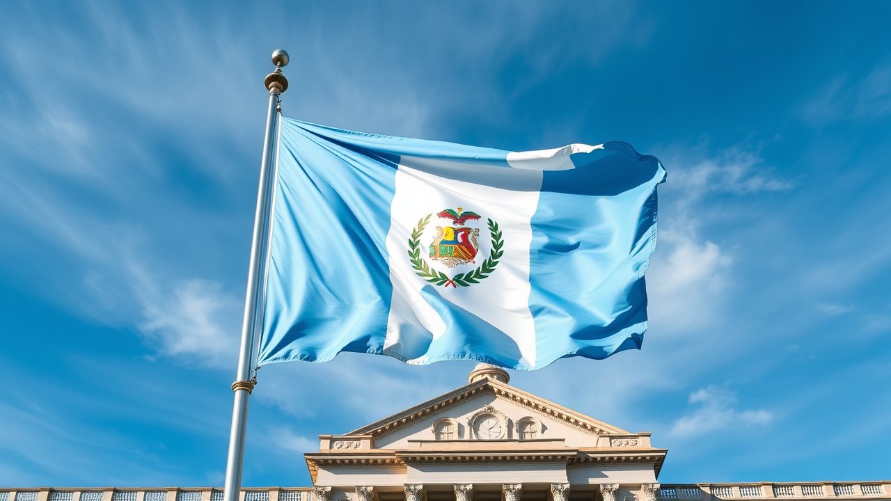Flag of Guatemala 🇬🇹 in flagpole in capital style