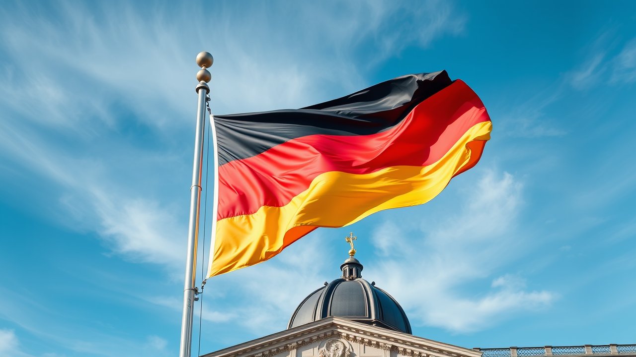 Flag of Germany 🇩🇪 in flagpole in capital style