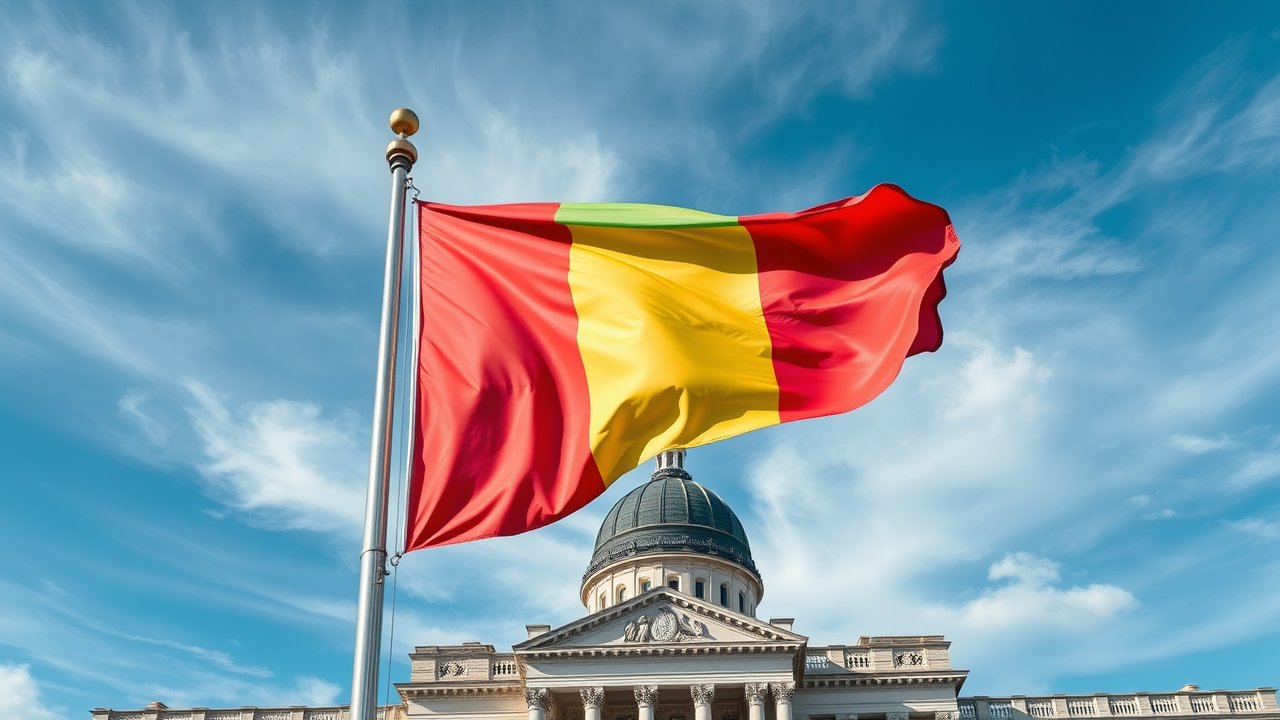 Flag of Guinea 🇬🇳 in flagpole in capital style