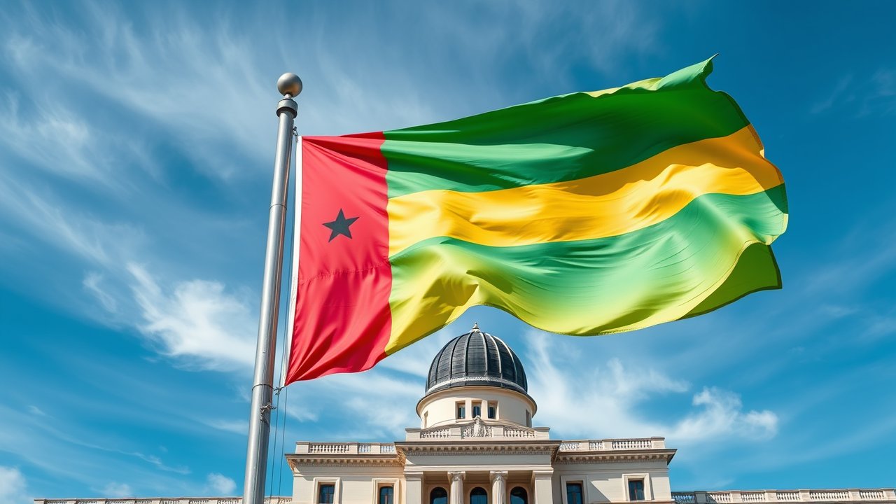 Flag of Guinea-Bissau 🇬🇼 in flagpole in capital style