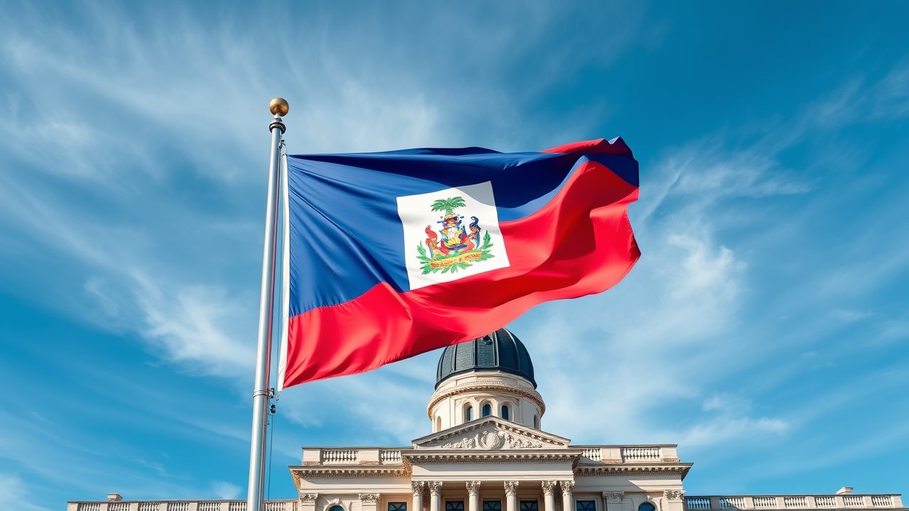 Flag of Haiti 🇭🇹 in flagpole in capital style