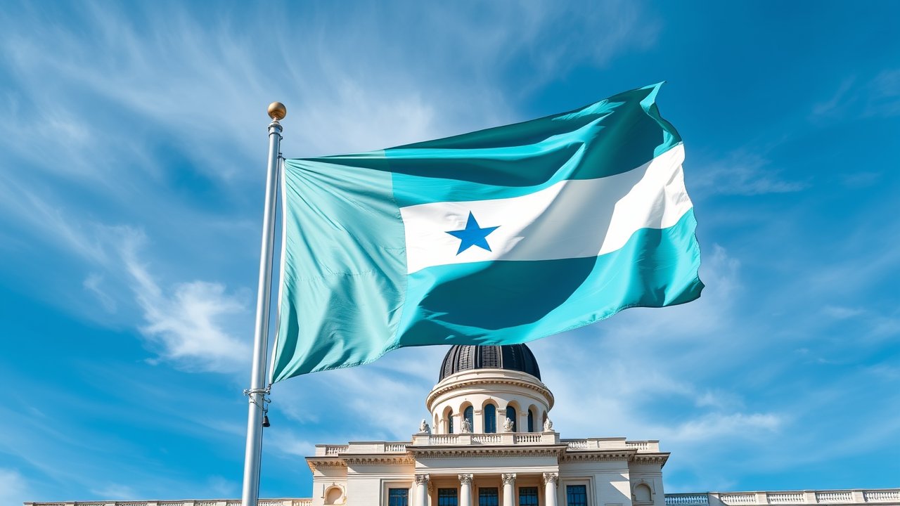 Flag of Honduras ðŸ‡ðŸ‡³ in flagpole in capital style