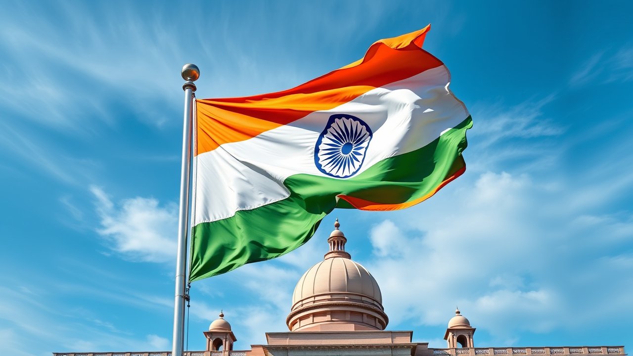 Flag of India 🇮🇳 in flagpole in capital style