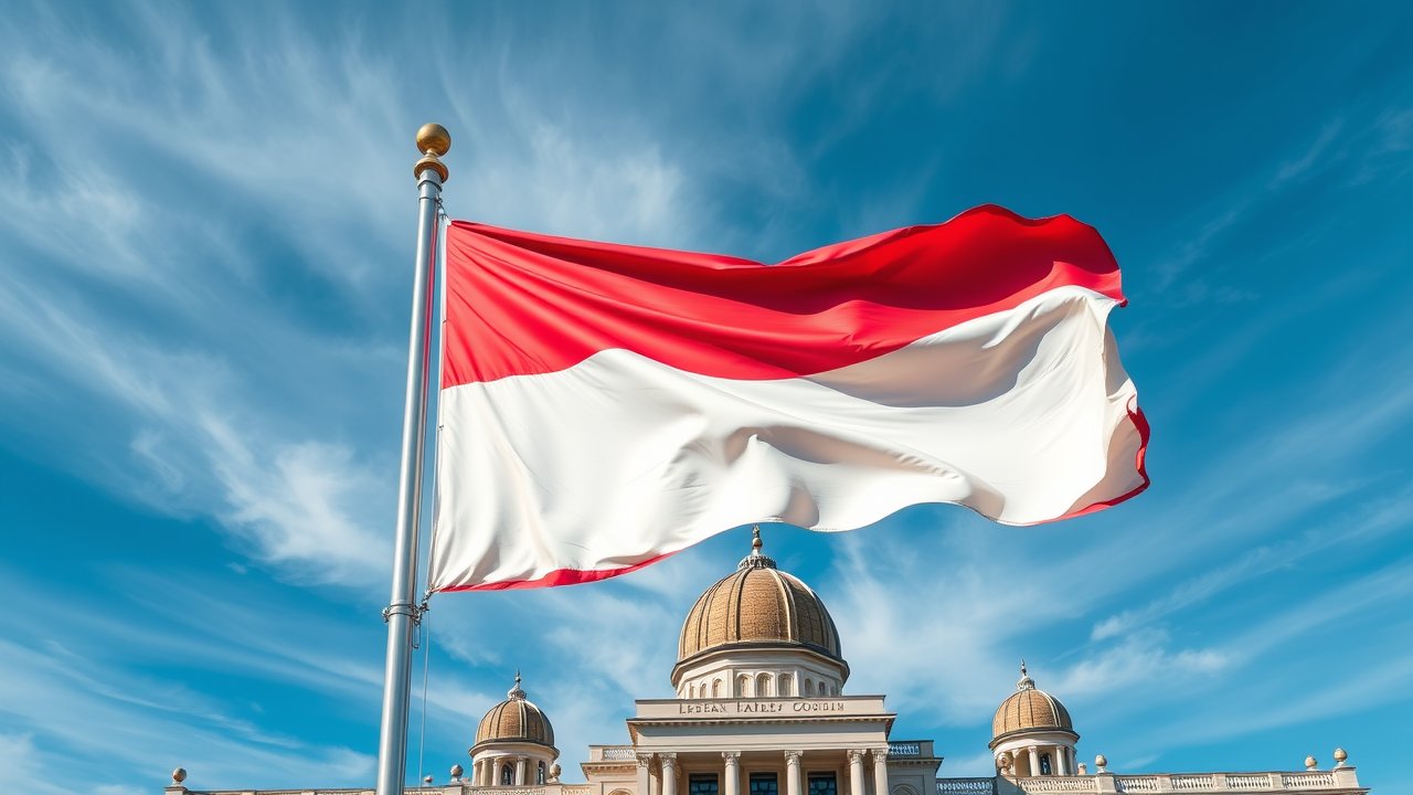 Flag of Indonesia 🇮🇩 in flagpole in capital style