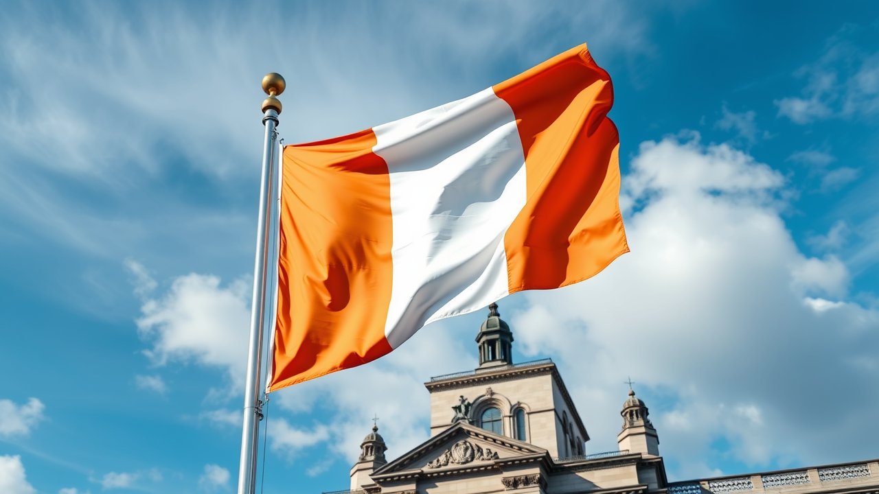 Flag of Ireland 🇮🇪 in flagpole in capital style